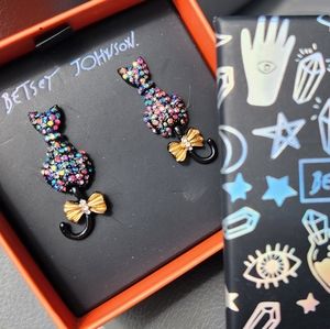Betsey Johnson Pave Black Cat Earrings - Boo To You